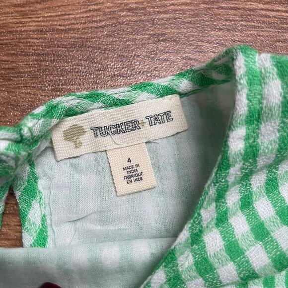 Tucker + Tate Green White Gingham Checked Ruffled Summer Top Size 4 Casual - Picture 5 of 6